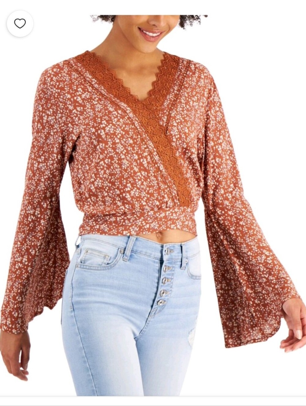 Just Polly Floral Lace-Trim Wrap Top